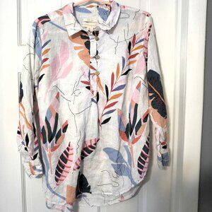 Cynthia Rowley 100% Linen Tropical Print Top Sz 1x